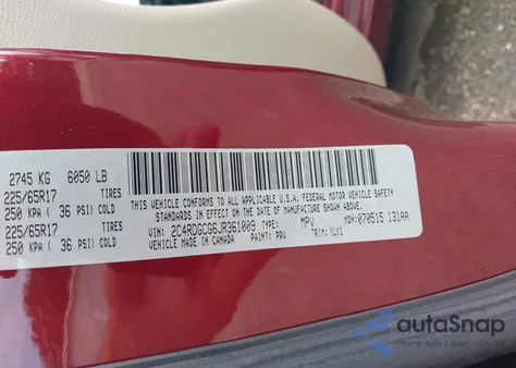 2018 Dodge Grand Caravan Sxt z USA, uszkodzony, nr VIN 2C4RDGCG6JR361009